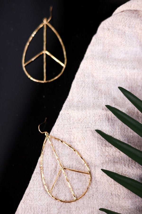 Peace Sign Gold Earrings - Whiskey Skies - LESLIE CURTIS JEWLERY DESIGNS