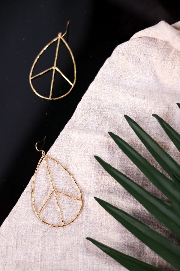 Peace Sign Gold Earrings - Whiskey Skies - LESLIE CURTIS JEWLERY DESIGNS