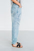 Peace Sign Patch Light Wash Straight Denim Jeans - Whiskey Skies - DAVI & DANI