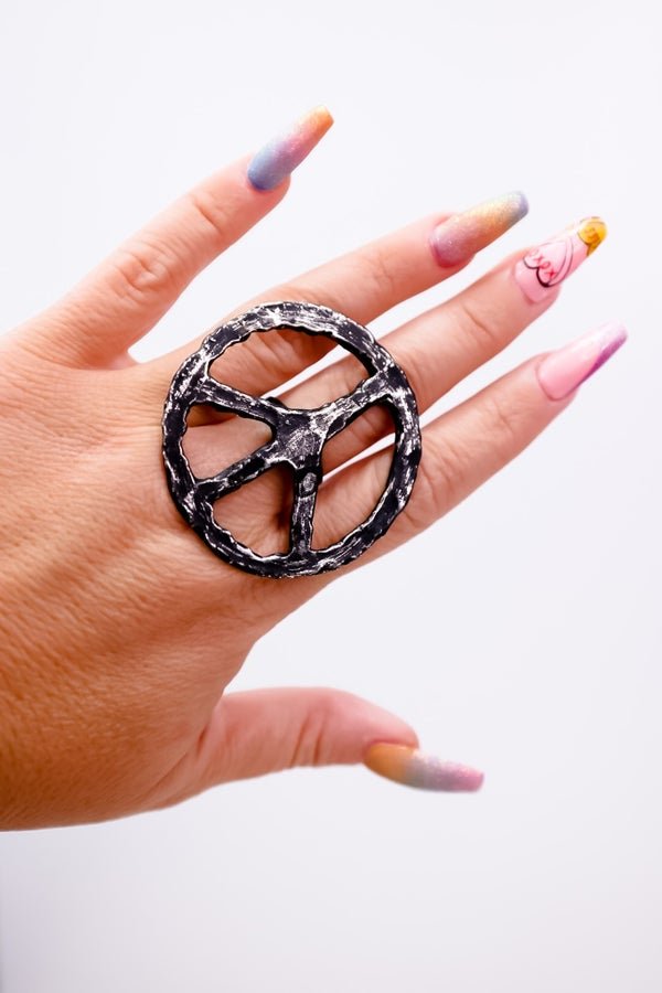 Peace Sign Statement Ring - Whiskey Skies - JADED GYPSY