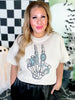 Peace & Turquoise Skeleton Hand Graphic T-Shirt - Whiskey Skies - H+P WHOLESALE