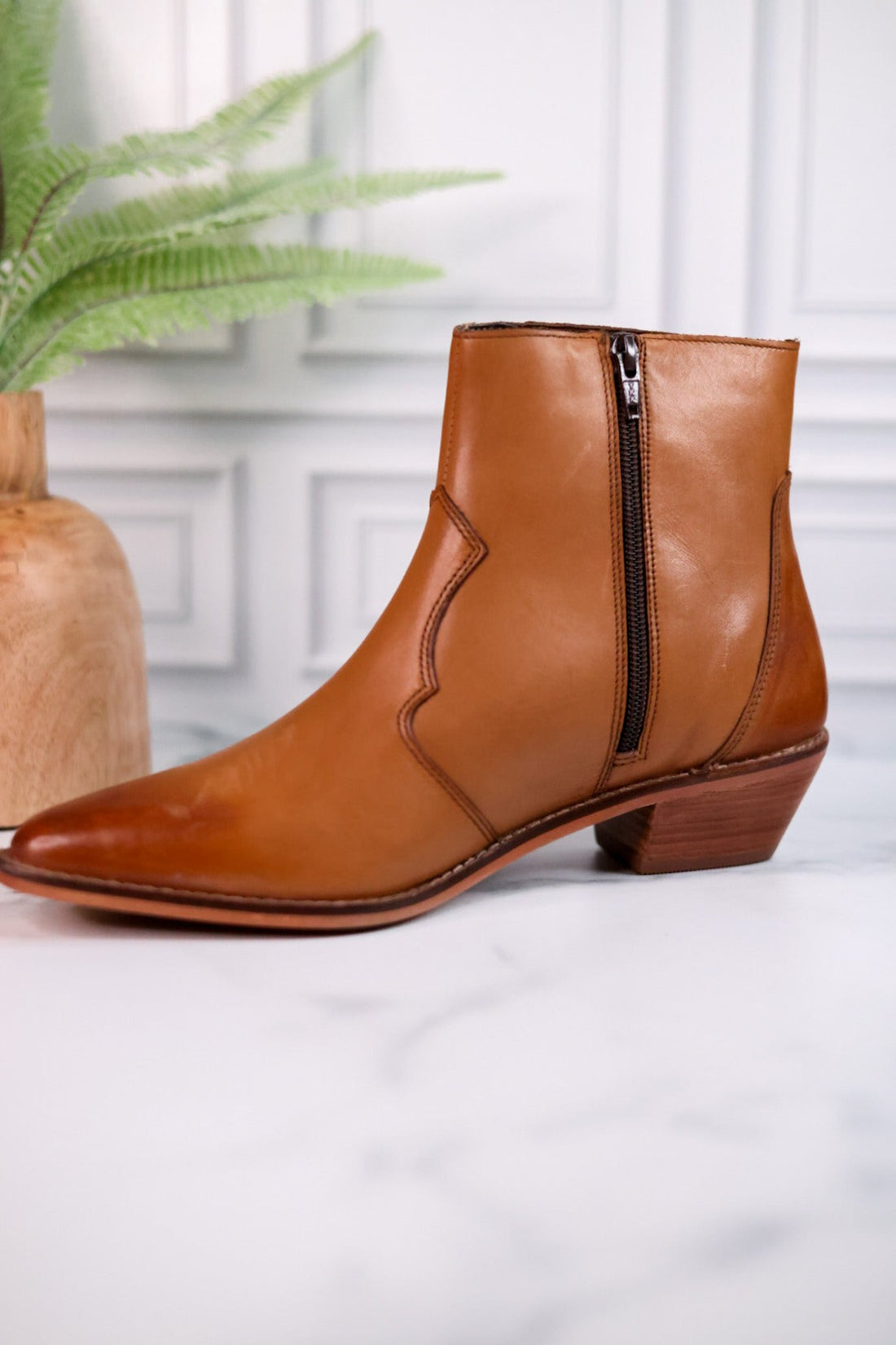 Peacemaker Leather Tan Ankle Bootie - Whiskey Skies - VERY VOLATILE