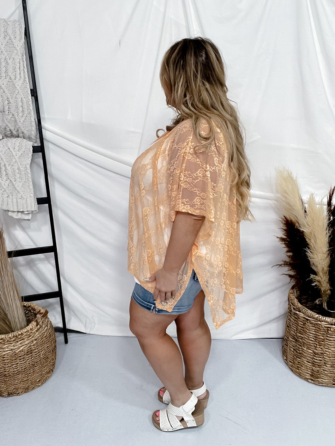 Peach Lace Embroidered Kimono Cover-Up - Whiskey Skies - ANDREE BY UNIT