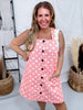 Peach Polkadot Denim Overall Dress W/ Adjustable Straps - Whiskey Skies - ODDI