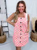 Peach Polkadot Denim Overall Dress W/ Adjustable Straps - Whiskey Skies - ODDI