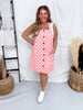 Peach Polkadot Denim Overall Dress W/ Adjustable Straps - Whiskey Skies - ODDI
