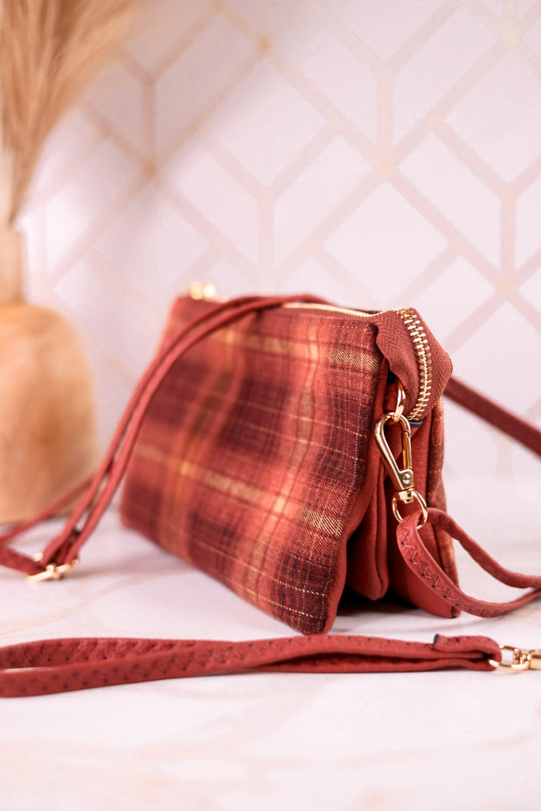 Peach & Rust Plaid Riley Crossbody Bag - Whiskey Skies - JEN & CO