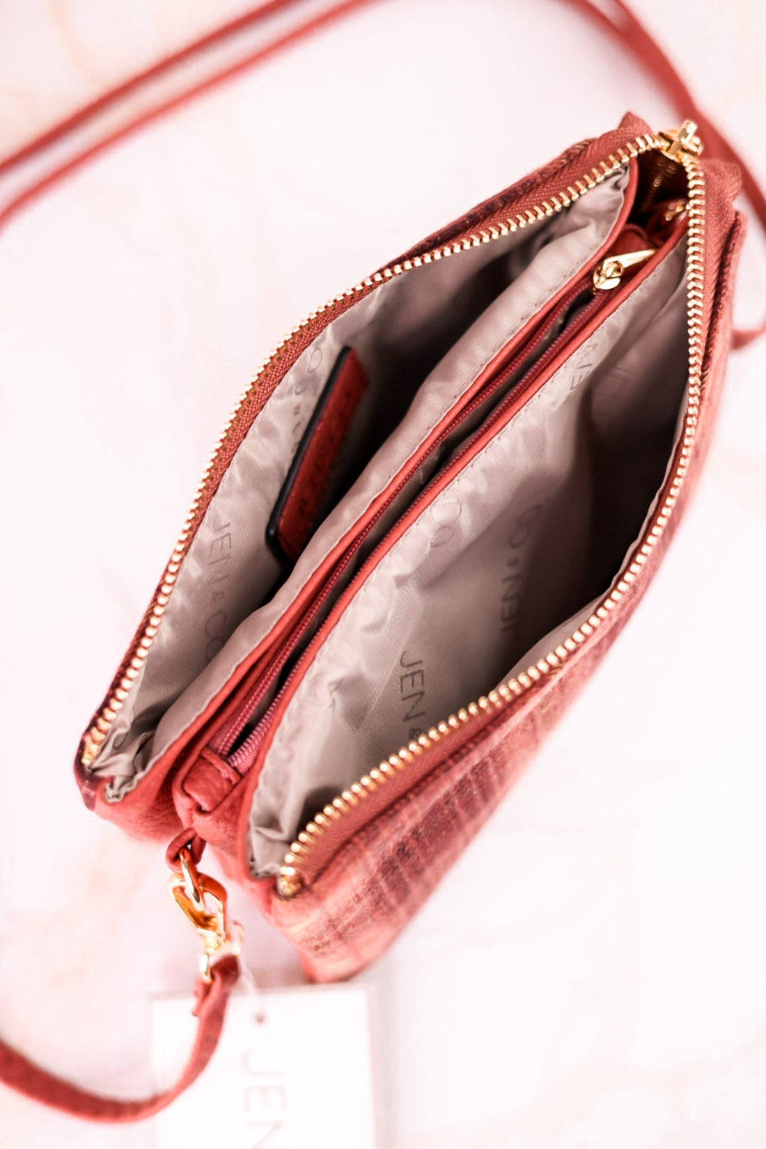 Peach & Rust Plaid Riley Crossbody Bag - Whiskey Skies - JEN & CO