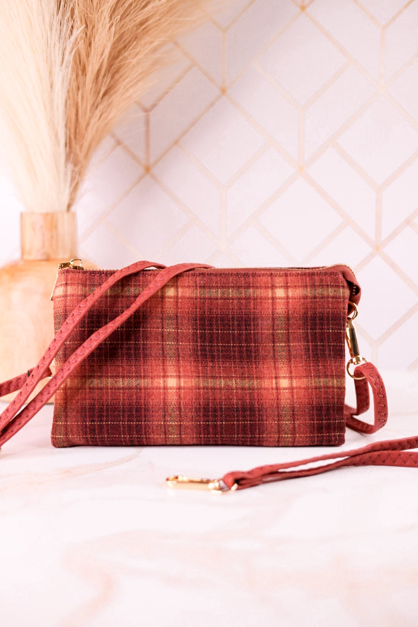 Peach & Rust Plaid Riley Crossbody Bag - Whiskey Skies - JEN & CO