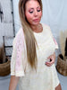 Peach & Yellow Half Sleeve Knit Top W/ Pink Eyelet Lace Shoulders - Whiskey Skies - EASEL