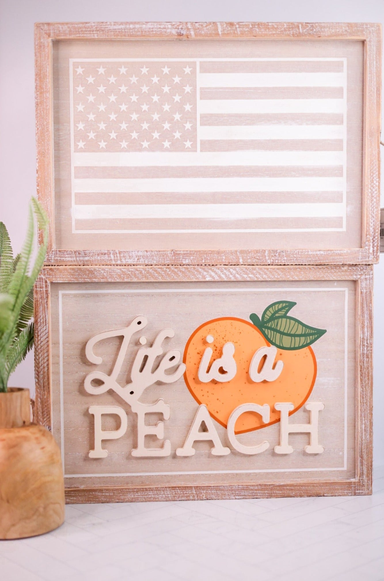 Peach/Flag Double Sided Wood Frame Sign - Whiskey Skies - ADAMS & CO