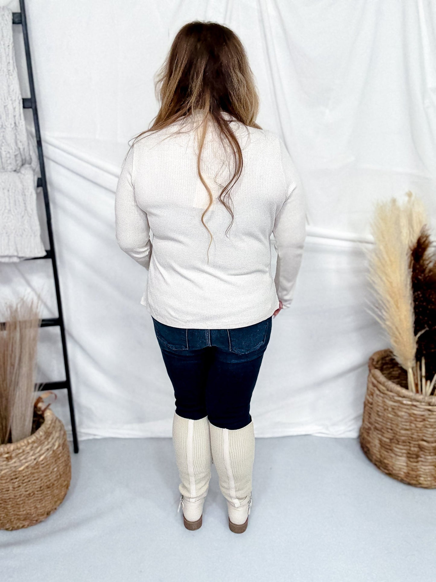 Pearl Shimmer Mock Neck Sweater With Long Sleeves - Whiskey Skies - ENTRO