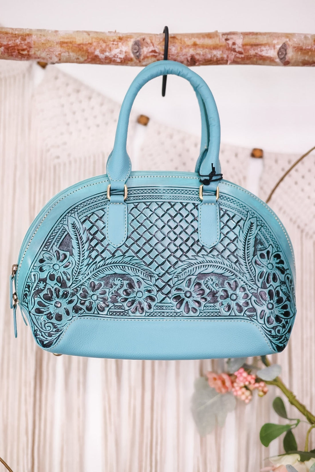 Peonie Creek Hand Tooled Bag - Whiskey Skies - KHEMCHAND HANDICRAFT