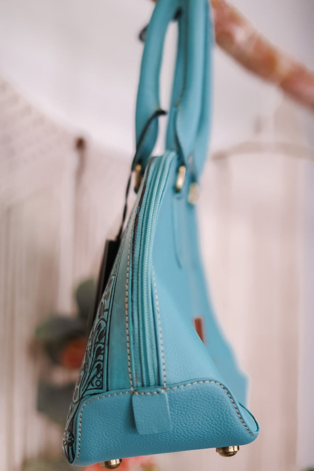 Peonie Creek Hand Tooled Bag - Whiskey Skies - KHEMCHAND HANDICRAFT