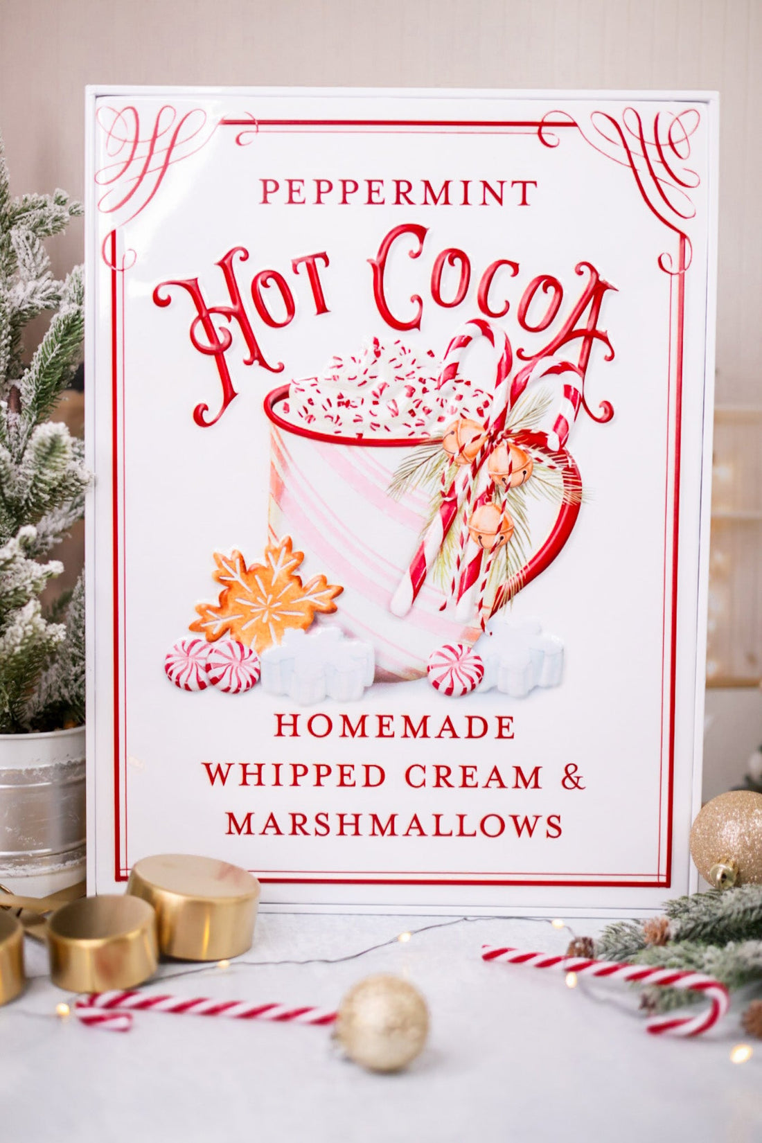 Peppermint Hot Cocoa Embossed Metal Sign - Whiskey Skies - RAZ IMPORTS