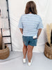 Periwinkle Blue Textured Button Up Bubble Sleeve Button up Top - Whiskey Skies - POLAGRAM + BAEVELY