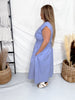 Periwinkle Blue Zip Front Midi Dress With Smocked Waist - Whiskey Skies - SHE + SKY