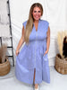Periwinkle Blue Zip Front Midi Dress With Smocked Waist - Whiskey Skies - SHE + SKY