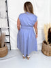 Periwinkle Blue Zip Front Midi Dress With Smocked Waist - Whiskey Skies - SHE + SKY