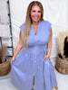 Periwinkle Blue Zip Front Midi Dress With Smocked Waist - Whiskey Skies - SHE + SKY