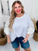 Periwinkle Striped Pullover Top W/ Floral Bubble Sleeves - Whiskey Skies - ODDI