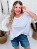 Periwinkle Striped Pullover Top W/ Floral Bubble Sleeves - Whiskey Skies - ODDI