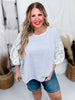 Periwinkle Striped Pullover Top W/ Floral Bubble Sleeves - Whiskey Skies - ODDI