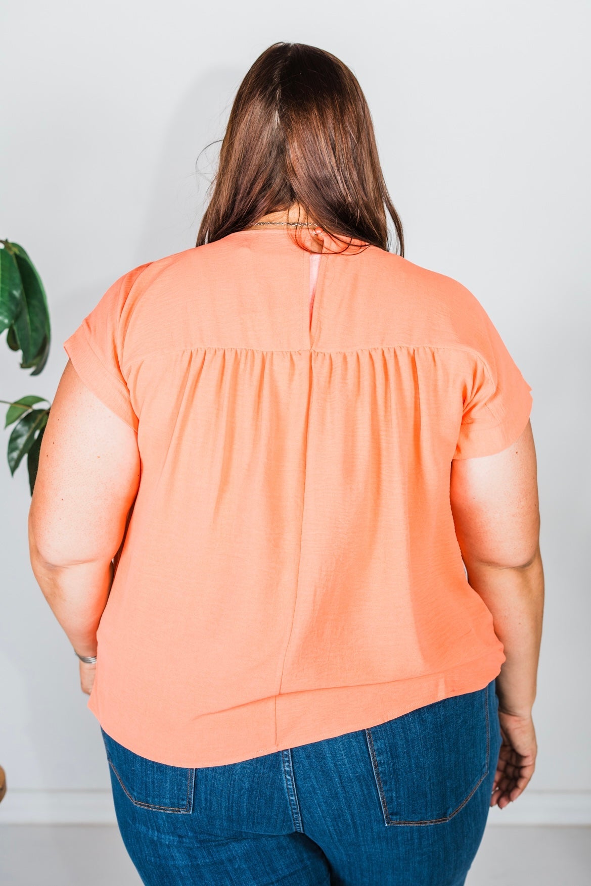 Persimmon Orange Round Neck Babydoll Top with Banded Sleeves - Whiskey Skies - ANDREE BY UNIT