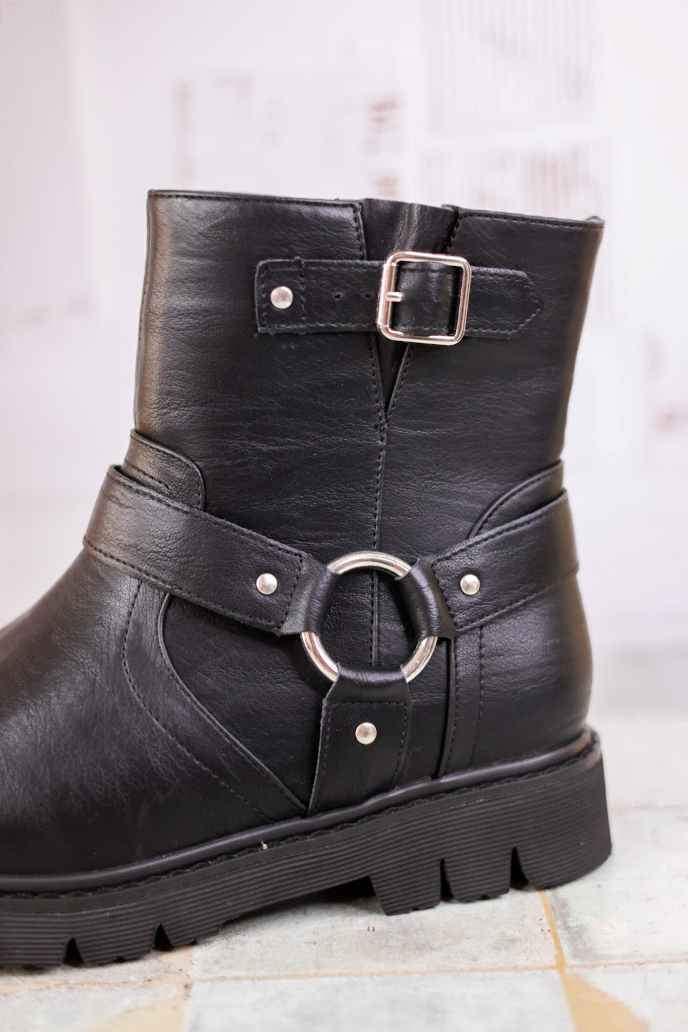 Pick of the Patch Black Boots with Buckle Detail - Whiskey Skies - CORKYS FOOTWEAR