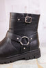 Pick of the Patch Black Boots with Buckle Detail - Whiskey Skies - CORKYS FOOTWEAR