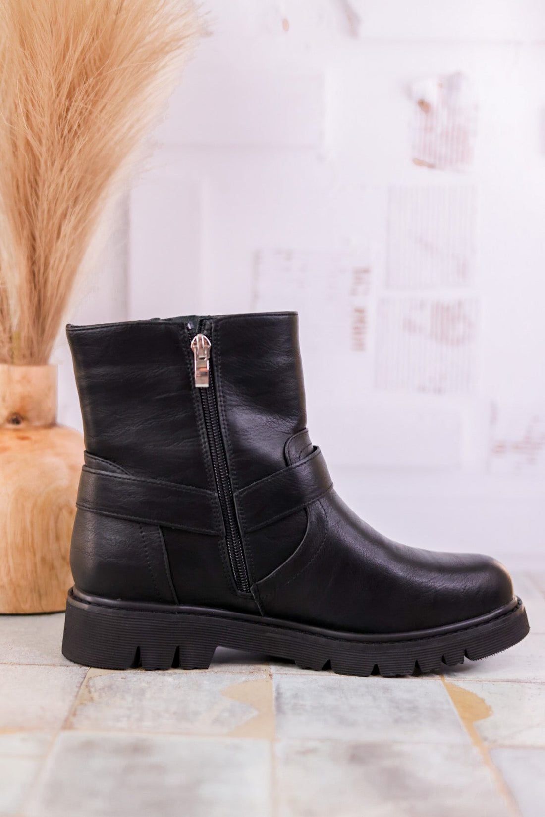 Pick of the Patch Black Boots with Buckle Detail - Whiskey Skies - CORKYS FOOTWEAR