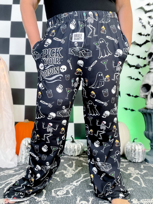 "Pick Your Poison" Halloween Spooky Loungewear Pants - Whiskey Skies - BRIEF INSANITY
