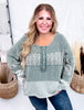 Pine Green Mixed Print Thermal Henley Top - Whiskey Skies - EASEL