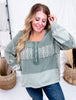 Pine Green Mixed Print Thermal Henley Top - Whiskey Skies - EASEL