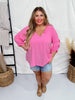 Pink 3/4 Puff Sleeve Top - Whiskey Skies - ANDREE BY UNIT