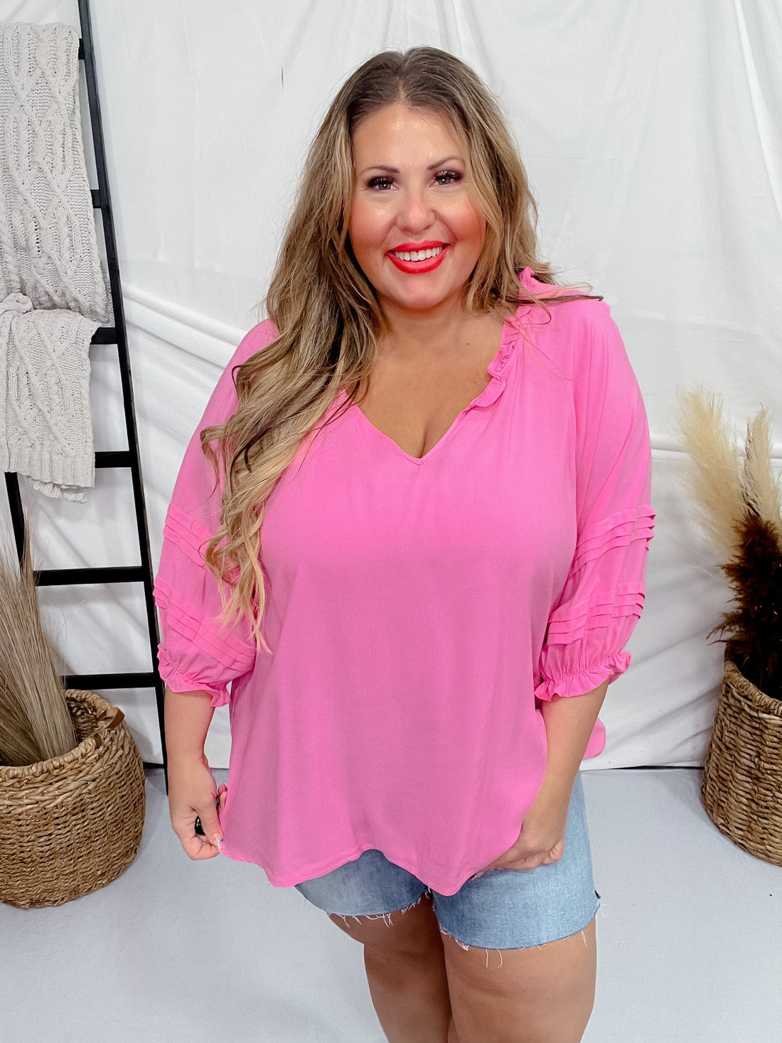 Pink 3/4 Puff Sleeve Top - Whiskey Skies - ANDREE BY UNIT