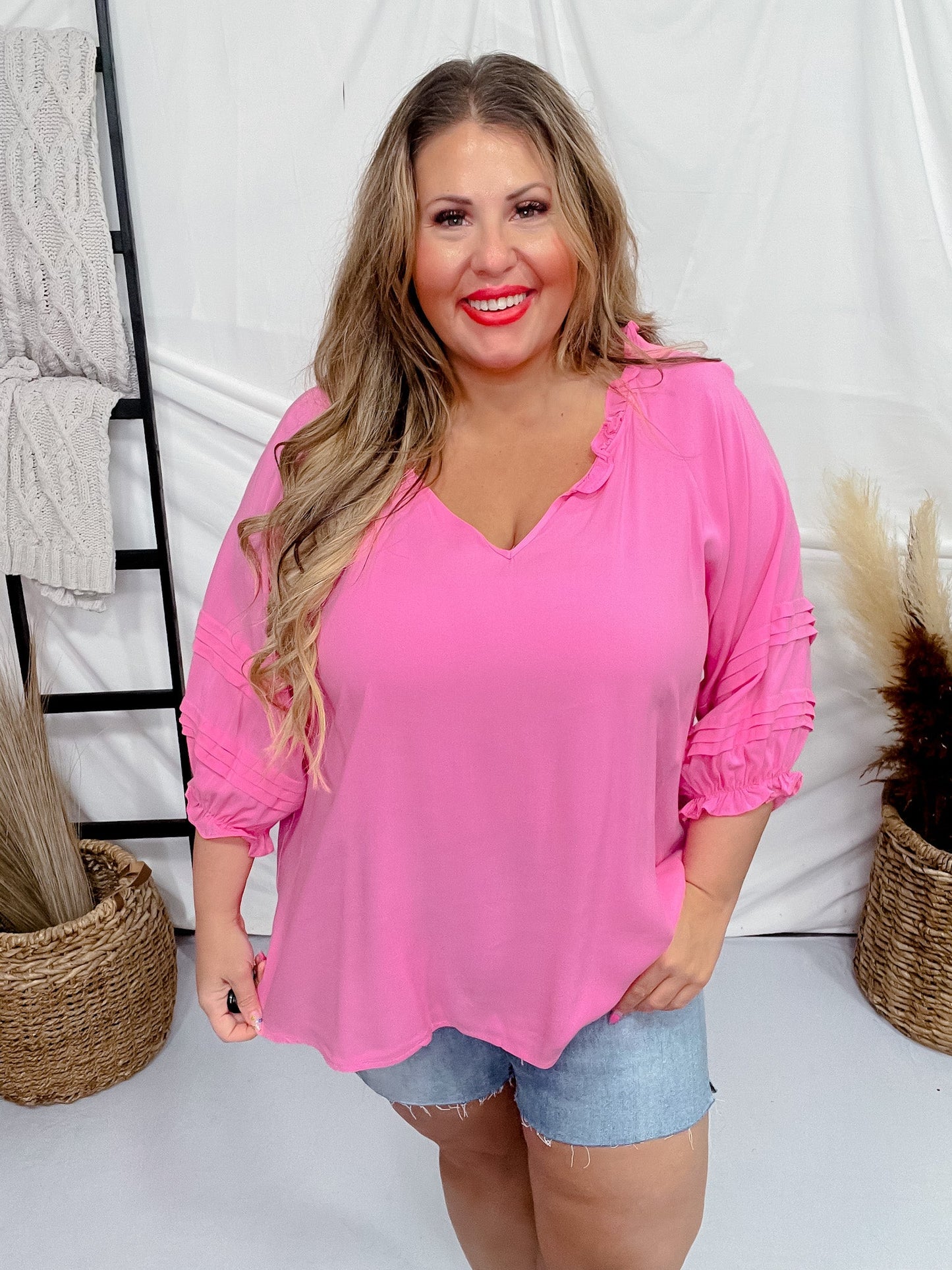 Pink 3/4 Puff Sleeve Top - Whiskey Skies - ANDREE BY UNIT