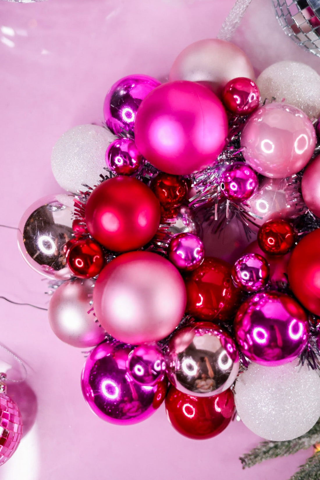 Pink and Silver Ball Wreath Ornament - Whiskey Skies - RAZ IMPORTS