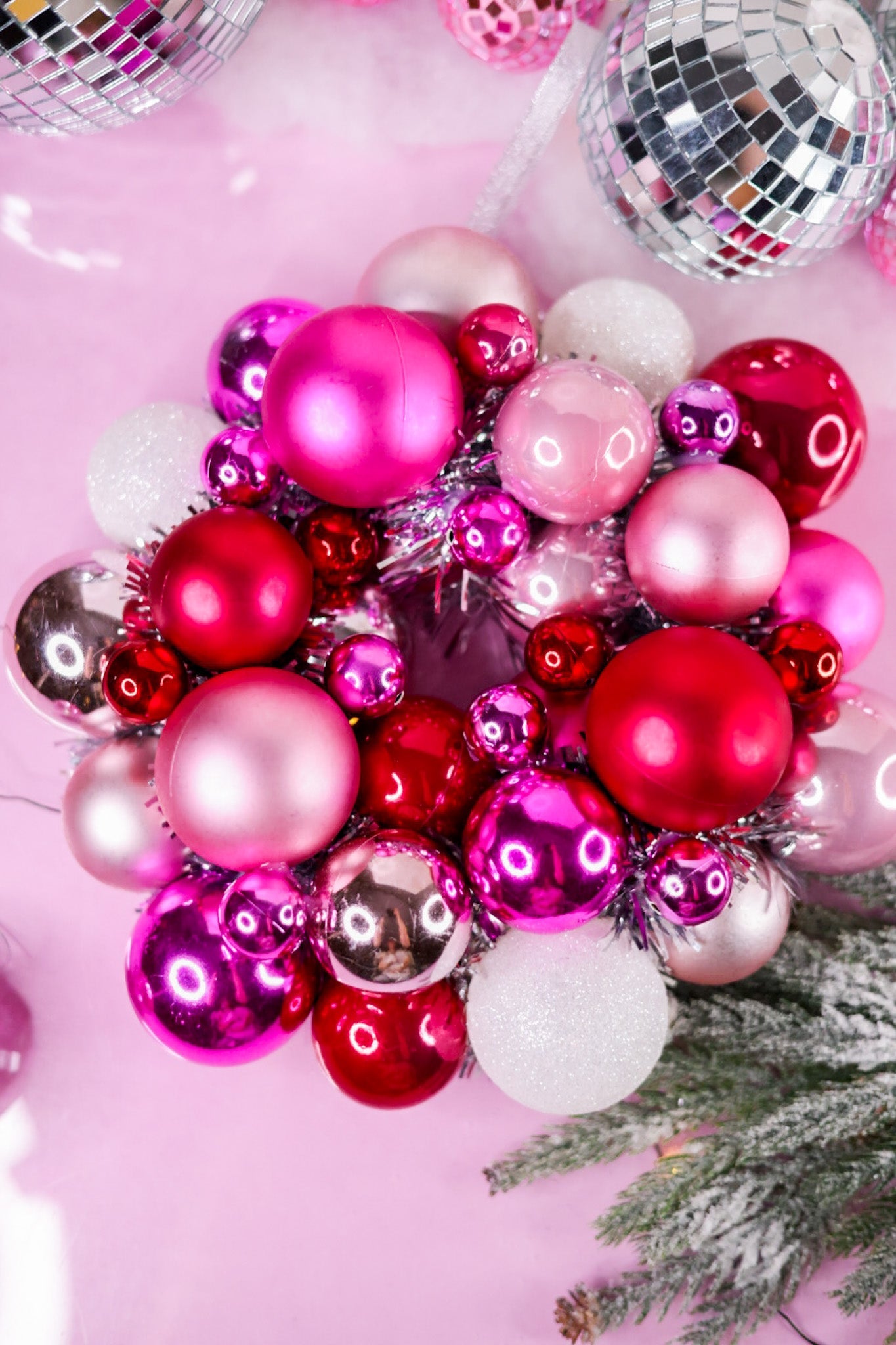 Pink and Silver Ball Wreath Ornament - Whiskey Skies - RAZ IMPORTS