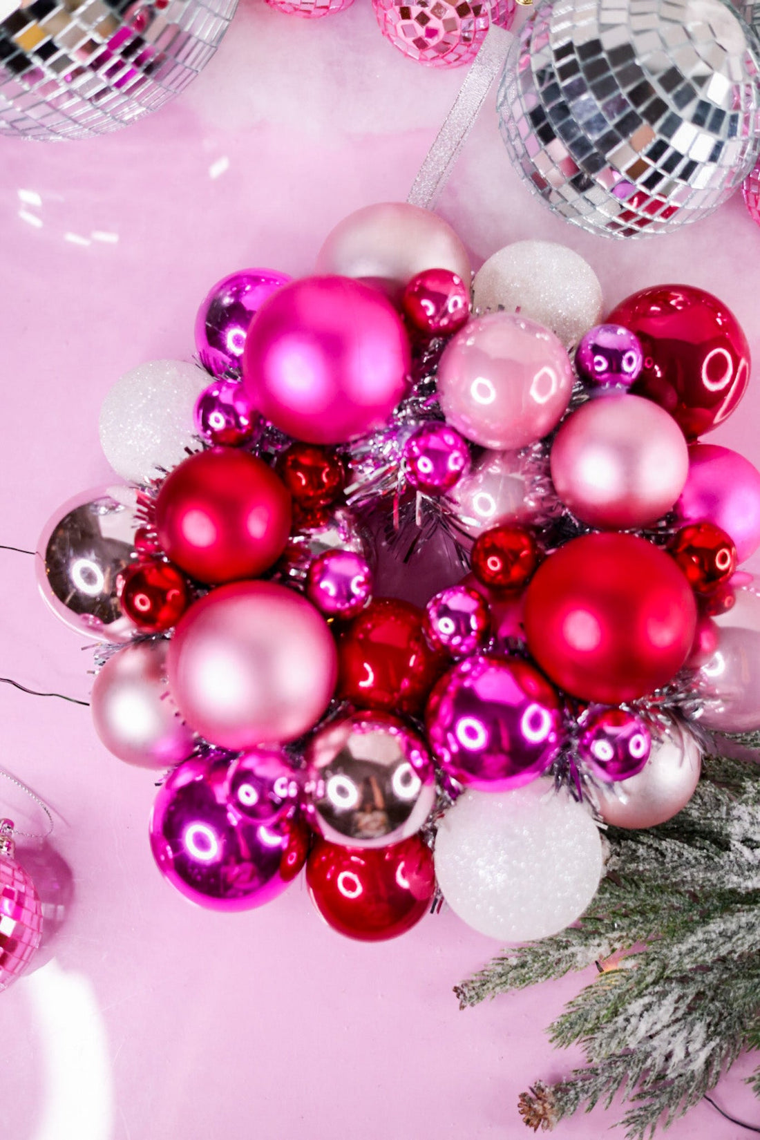 Pink and Silver Ball Wreath Ornament - Whiskey Skies - RAZ IMPORTS