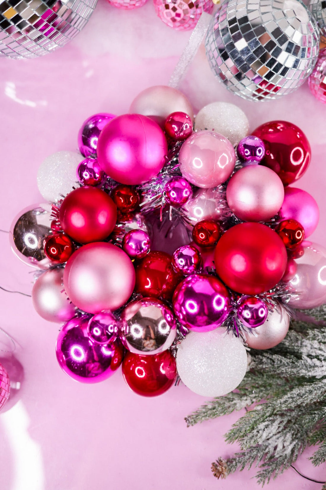 Pink and Silver Ball Wreath Ornament - Whiskey Skies - RAZ IMPORTS