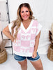Pink and White Checkered Sweater Vest with Bow Design - Whiskey Skies - ODDI
