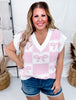 Pink and White Checkered Sweater Vest with Bow Design - Whiskey Skies - ODDI