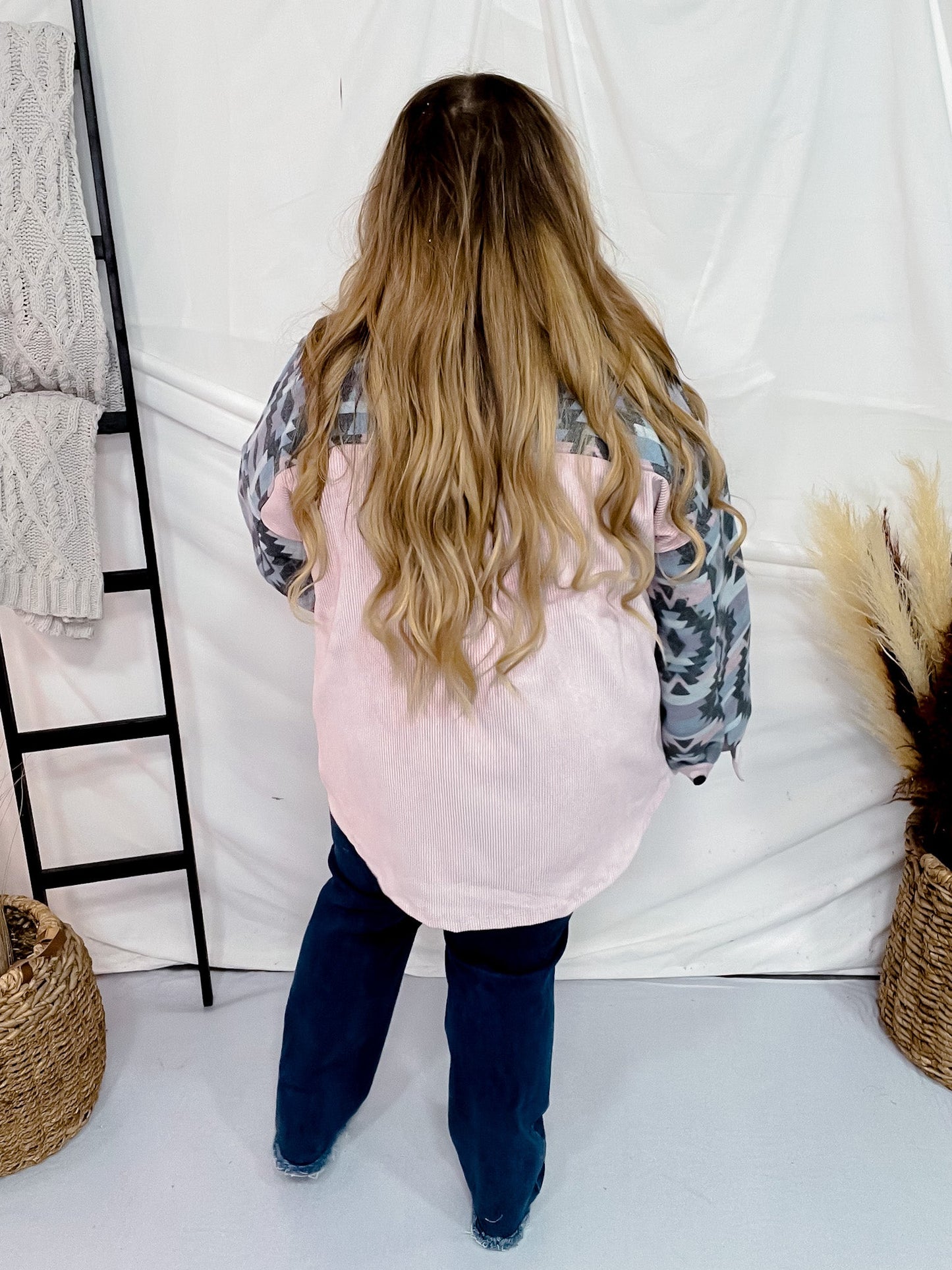 Pink Aztec Button Down Shacket - Whiskey Skies - SOUTHERN GRACE