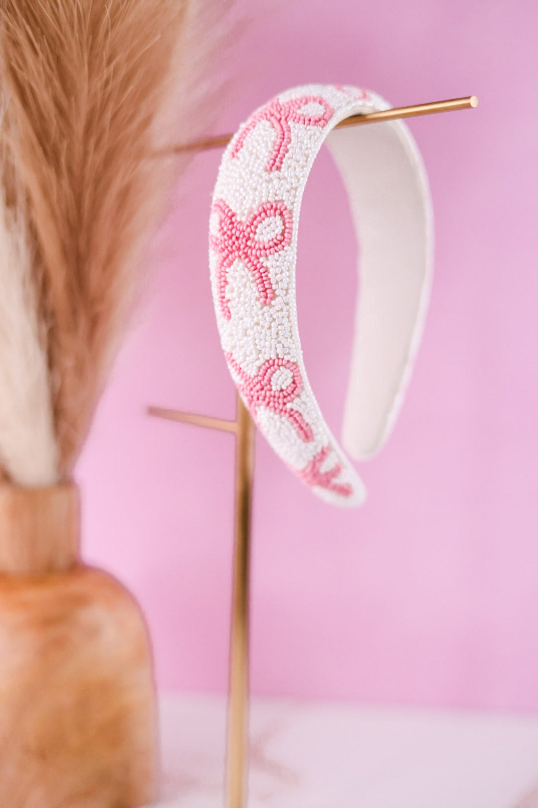 Pink Beaded Bow Headband - Whiskey Skies - MUD PIE