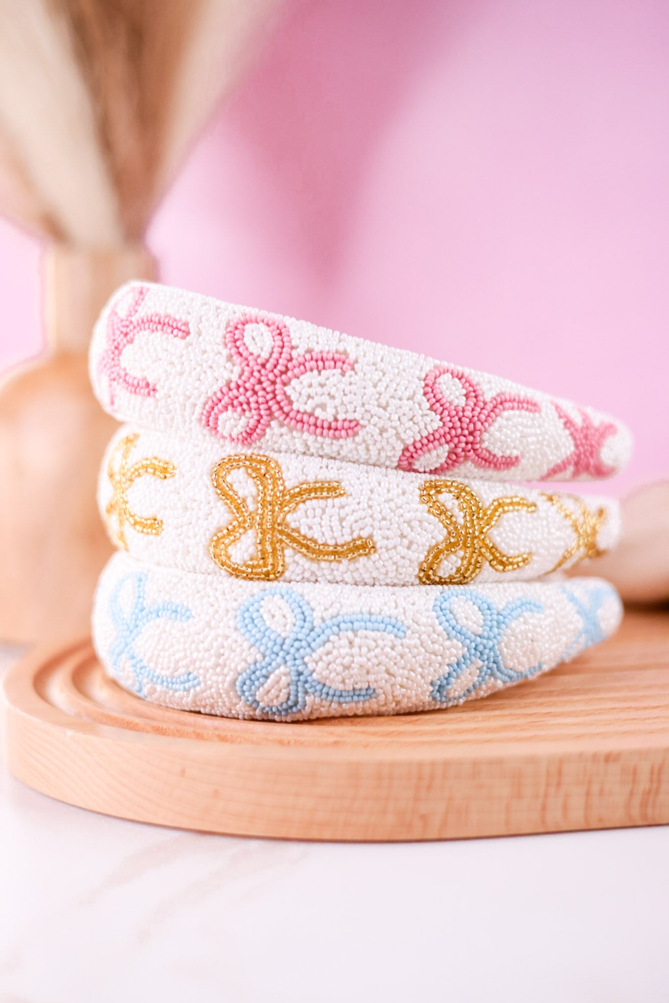 Pink Beaded Bow Headband - Whiskey Skies - MUD PIE