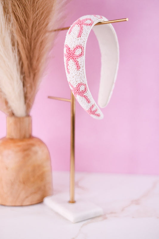 Pink Beaded Bow Headband - Whiskey Skies - MUD PIE