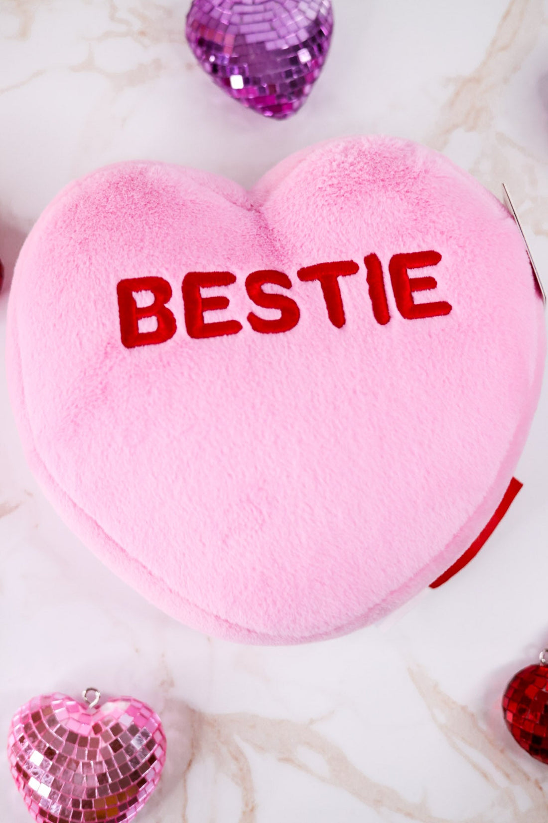 Pink "Bestie" Licensed Conversation Heart Warmie - Whiskey Skies - WARMIES