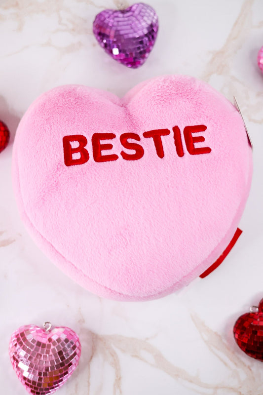 Pink "Bestie" Licensed Conversation Heart Warmie - Whiskey Skies - WARMIES