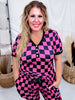 Pink & Black Check Short Sleeve Top & Jogger Bottom Loungewear Set - Whiskey Skies - SHIRLEY & STONE